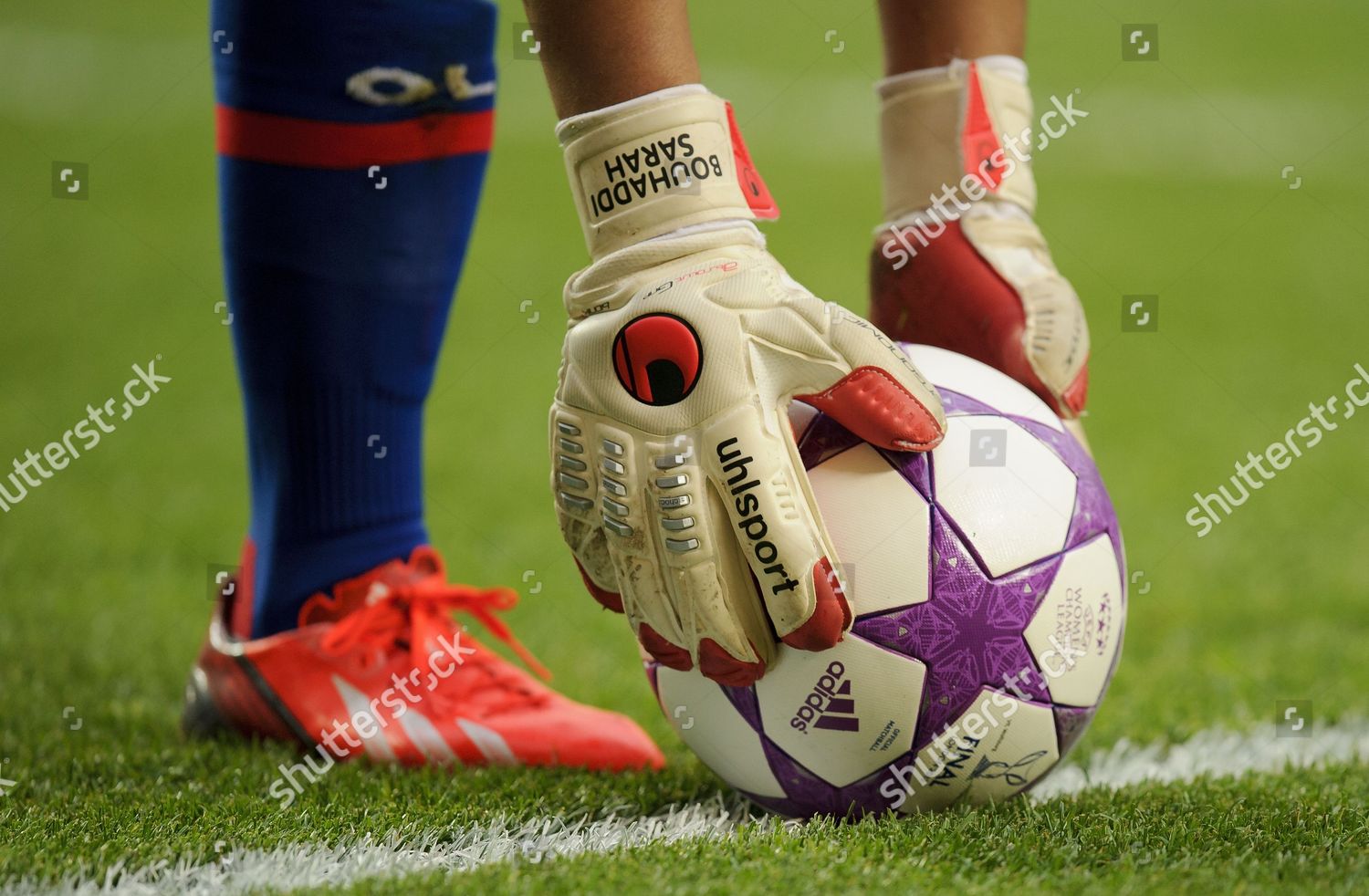 Olympique Lyonnais Goalkeeper Sarah Bouhaddi Holds Editorial Stock