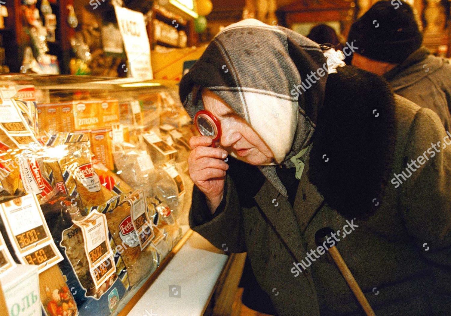 Old Russian Lady Babushka Uses Magnifying Editorial Stock Photo - Stock ...