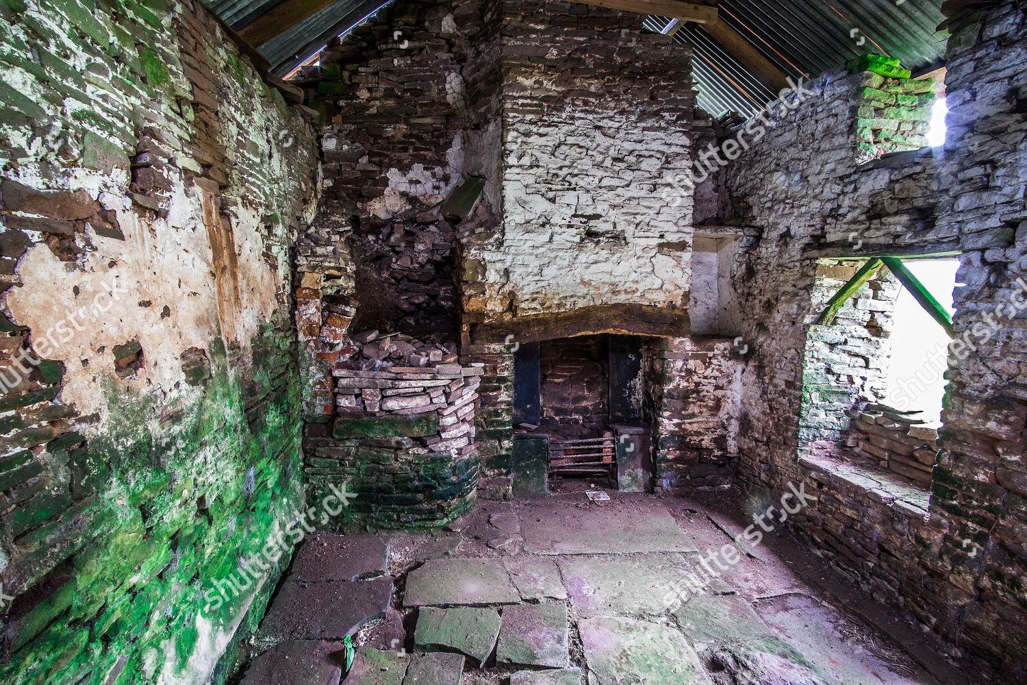 Interior Derelict Farm Cottage Monmouthshire Wales Editorial Stock