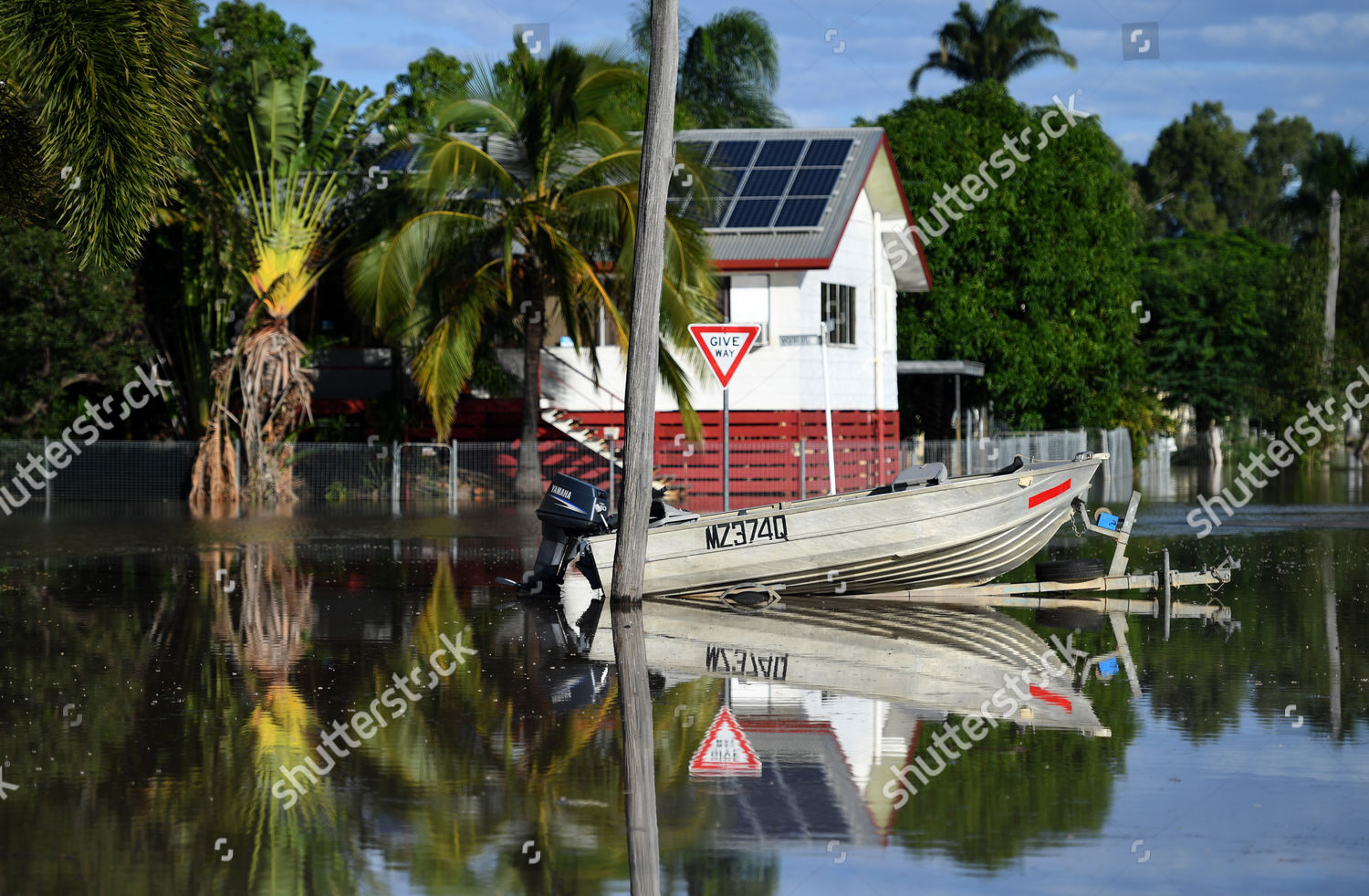 Boat On Trailer Floats Floodwaters Rockhampton Editorial Stock Photo