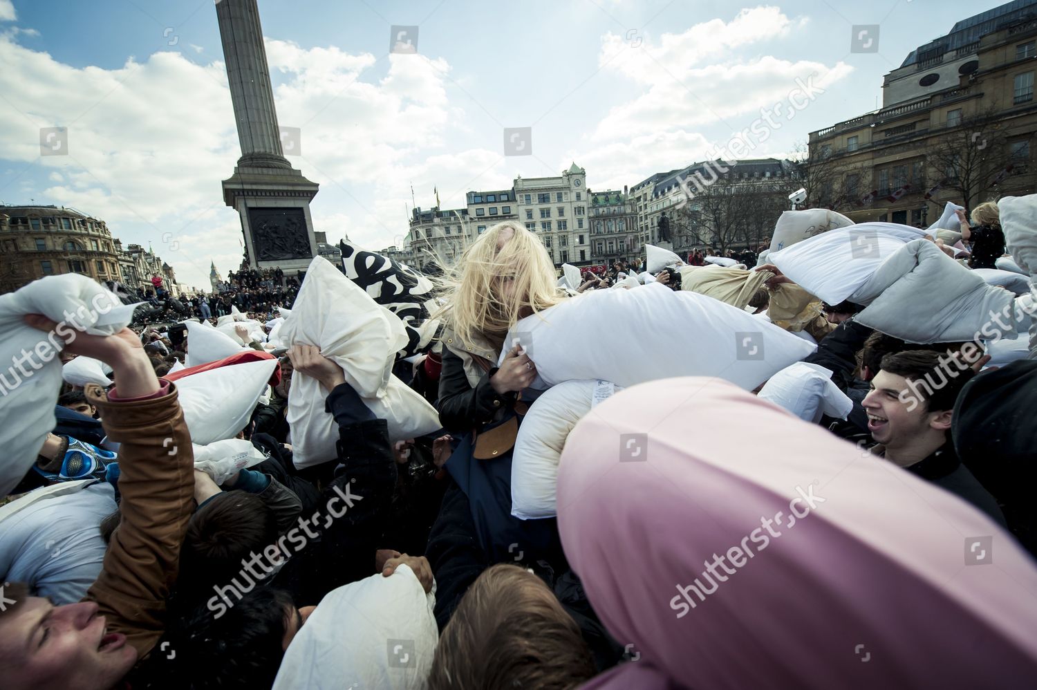 International Pillow Fight Day London National Gallery Editorial
