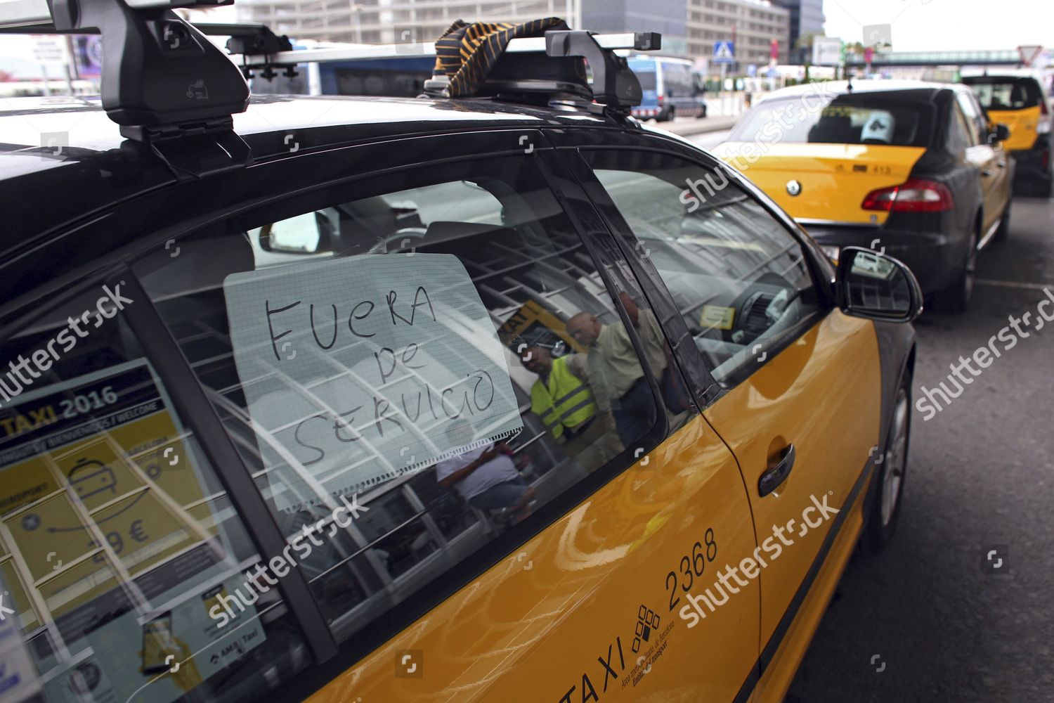 View banner Out service on taxis window Editorial Stock Photo 