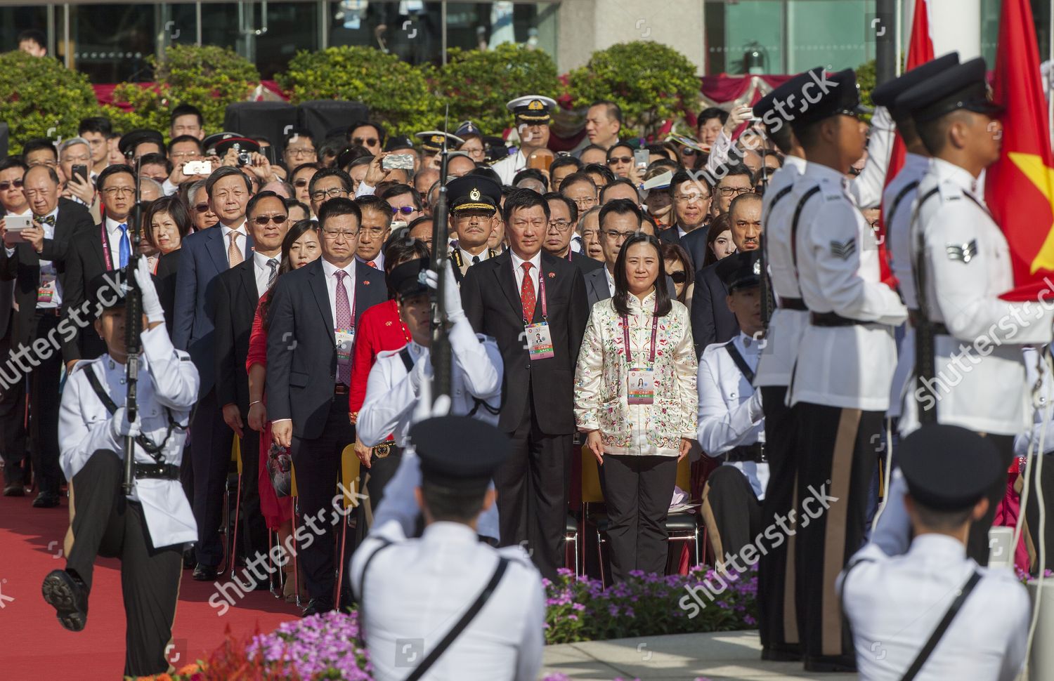 Dignitaries Stand National Anthem Flag Raising Editorial Stock Photo ...