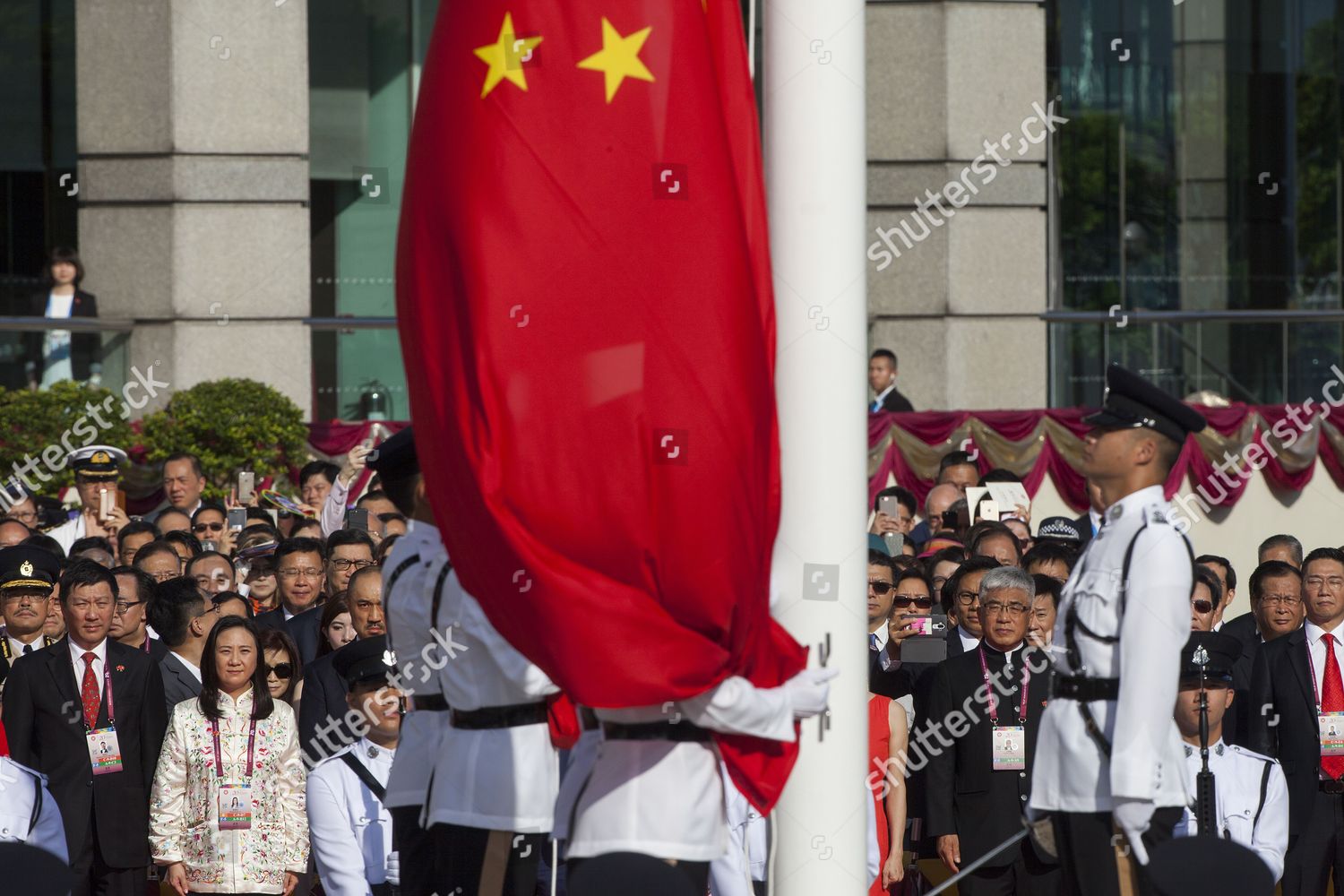 Dignitaries Stand National Anthem Flag Raising Editorial Stock Photo