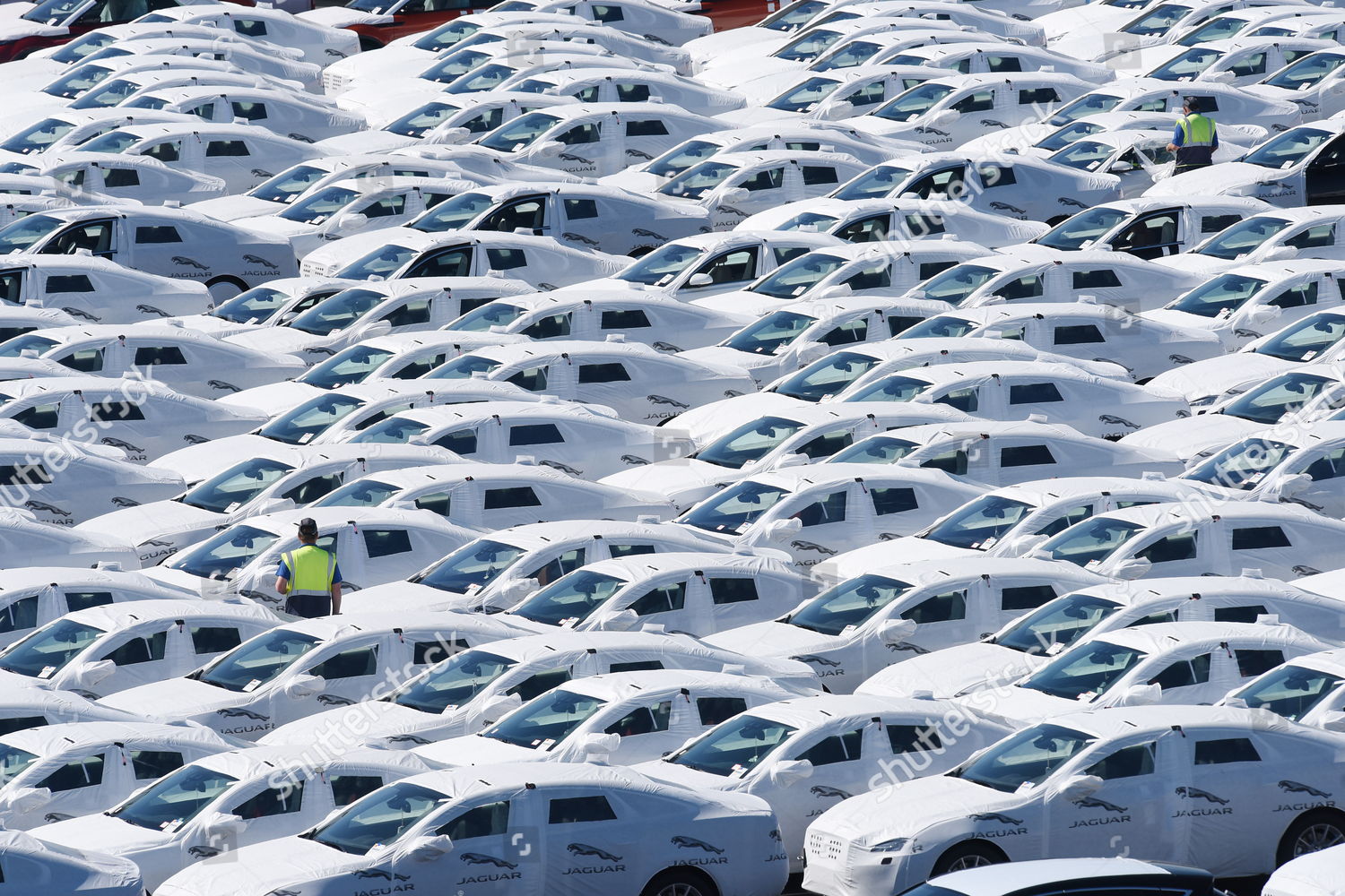 New Cars Covered White Protective Material Inspected Editorial