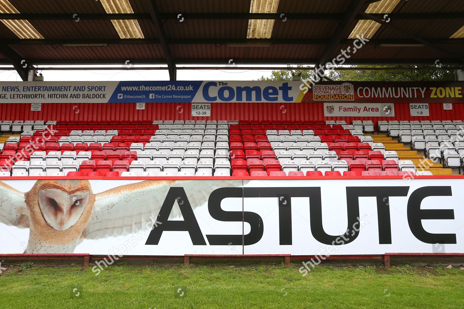 New Astute Signage Around Ground During Stevenage Editorial Stock