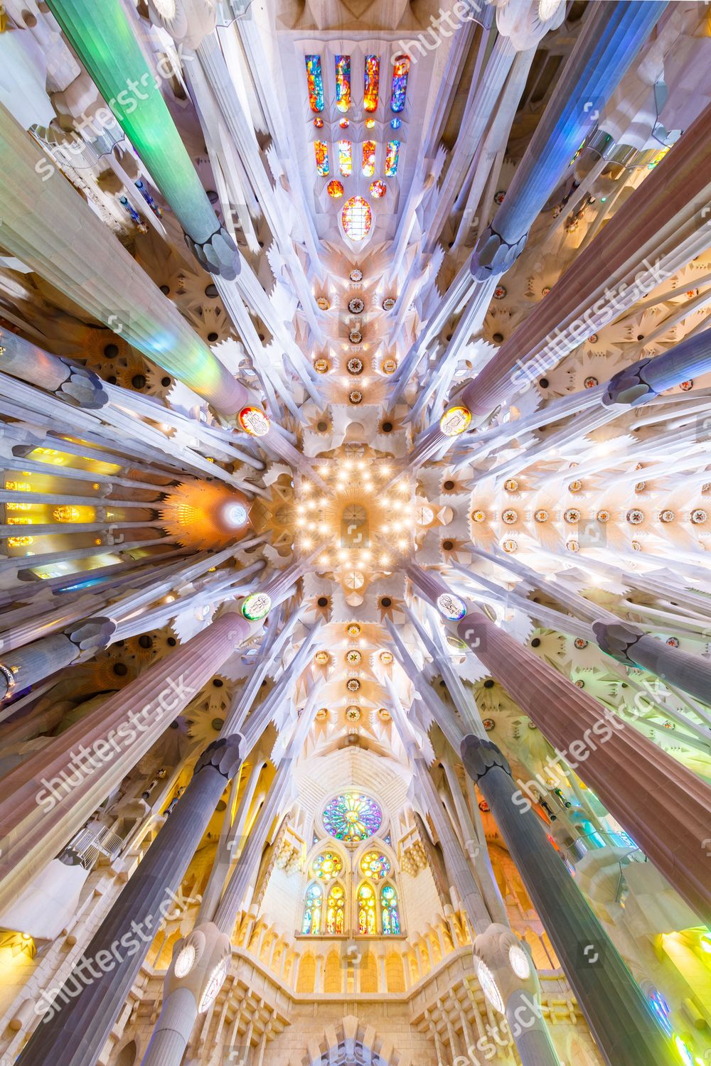 Inside Sagrada Familia Barcelona View Looking Ceiling Editorial