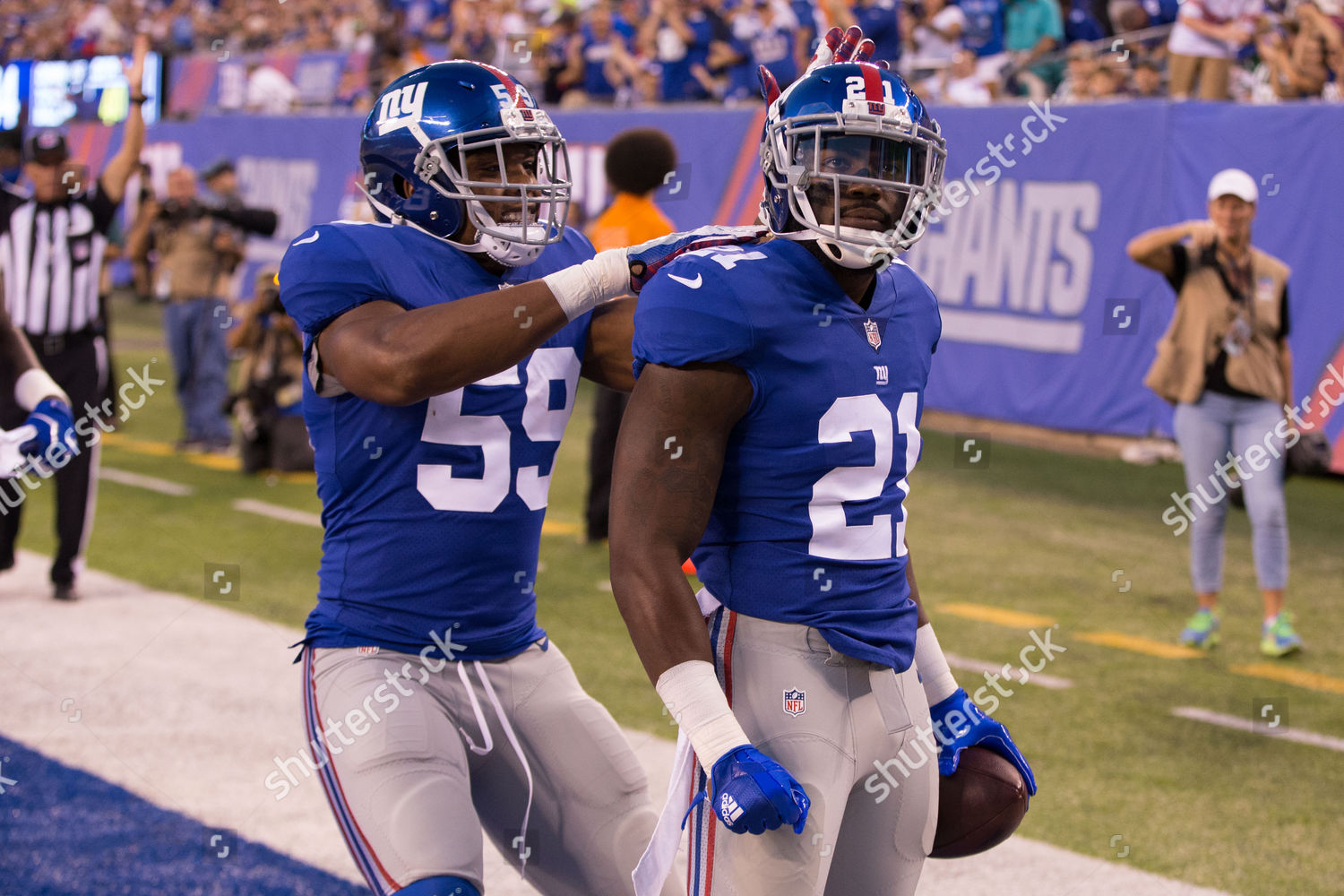 August 26, 2017, New York Giants safety Landon Collins (21) returns the  interception for a touchdown during the NFL game between the New York Jets  and the New York Giants at MetLife Stadium in East Rutherford, New Jersey.  Christopher Szagola/CSM