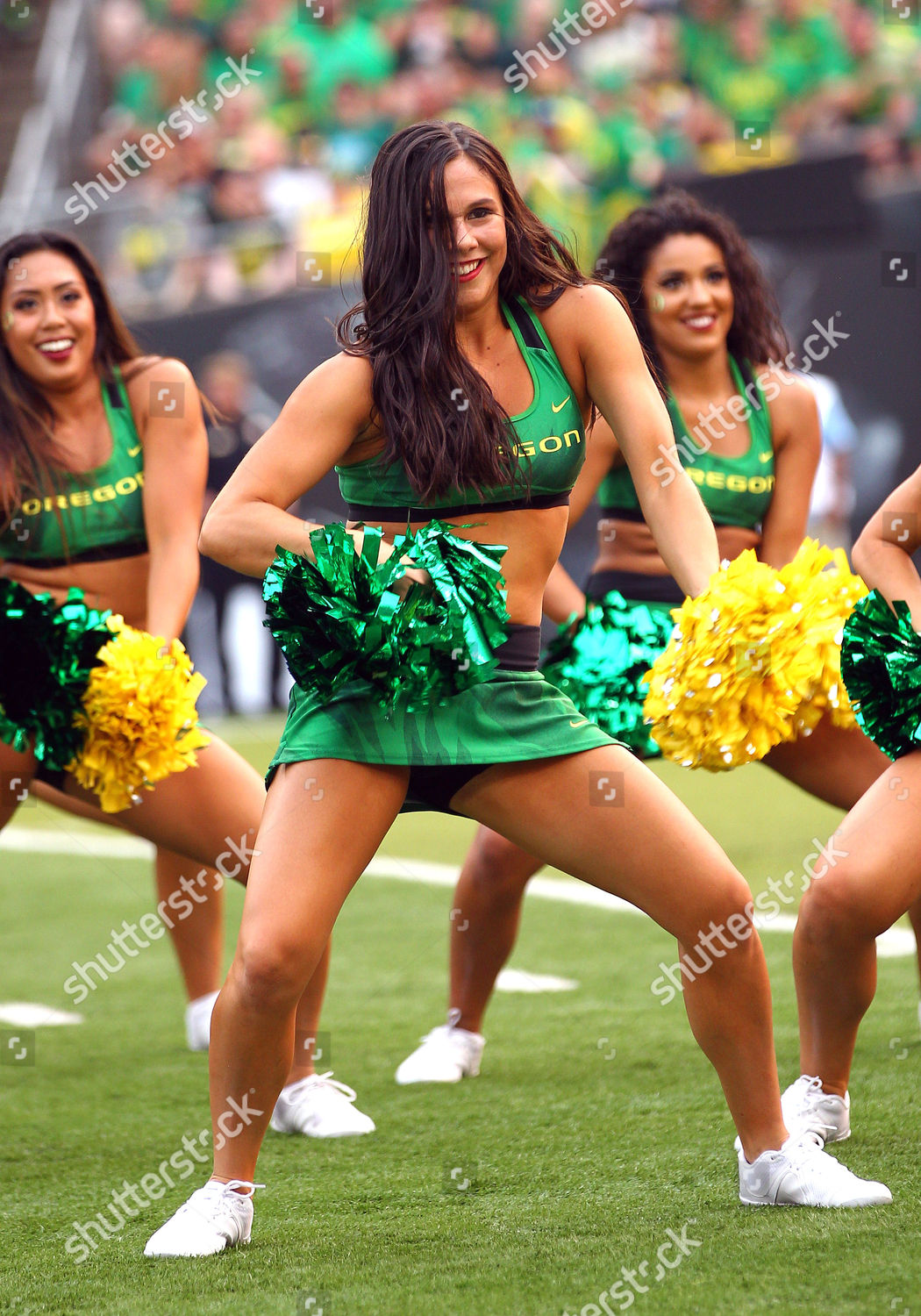 Oregon Ducks Cheerleader Entertains Fans During Editorial Stock Photo