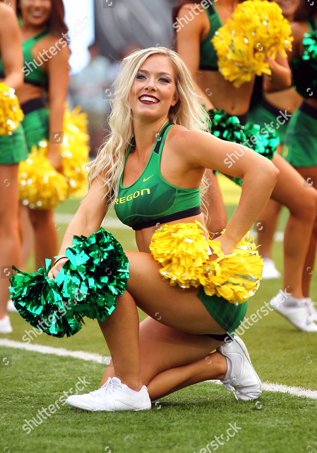 Oregon Ducks Cheerleader Entertains Fans During Editorial Stock Photo