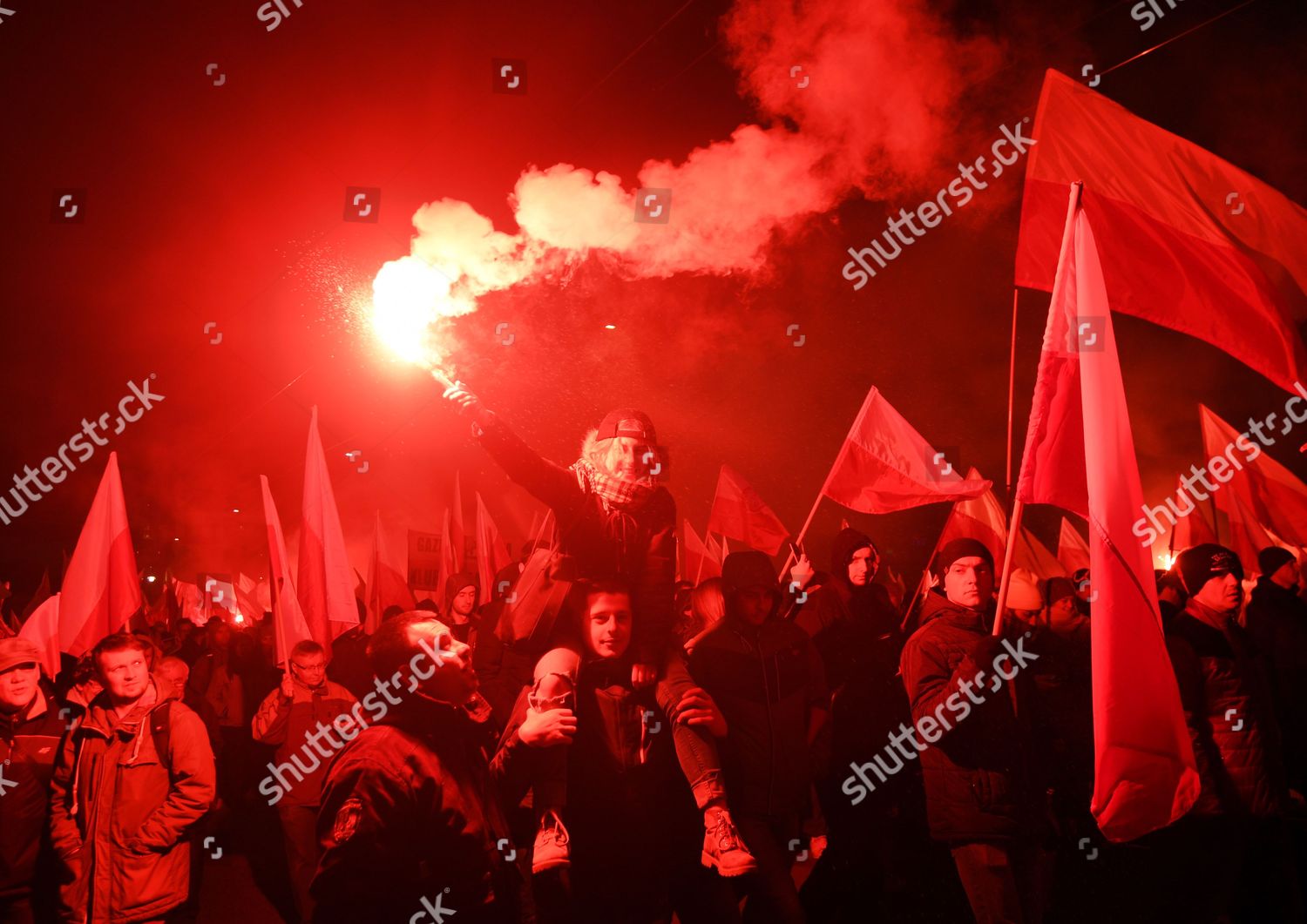 Polish Nationalists Carry Polish National Flags Editorial Stock Photo ...