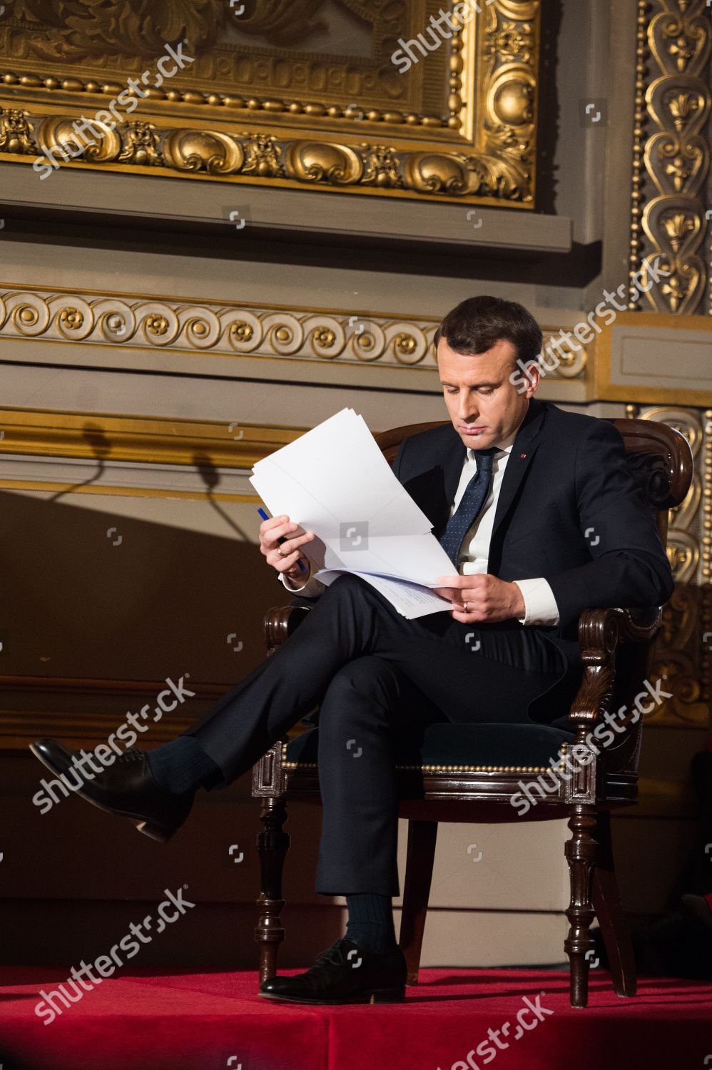 French President Emmanuel Macron Listens Speeches Editorial Stock Photo ...