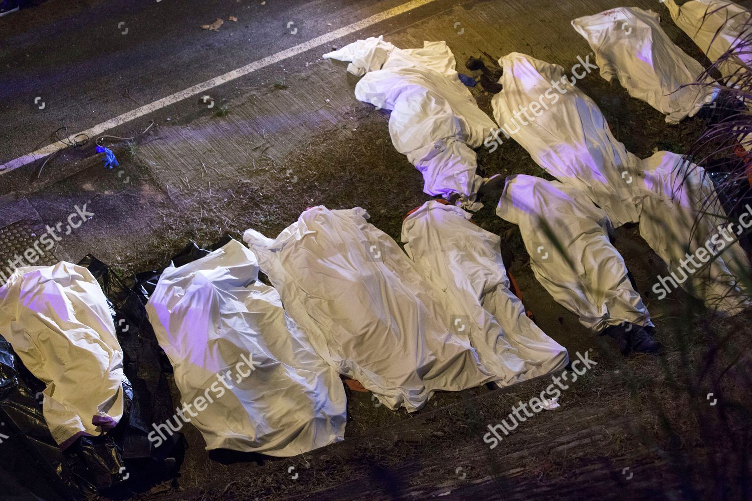 Dead Bodies Covered By Blankets Lined Editorial Stock Photo Stock