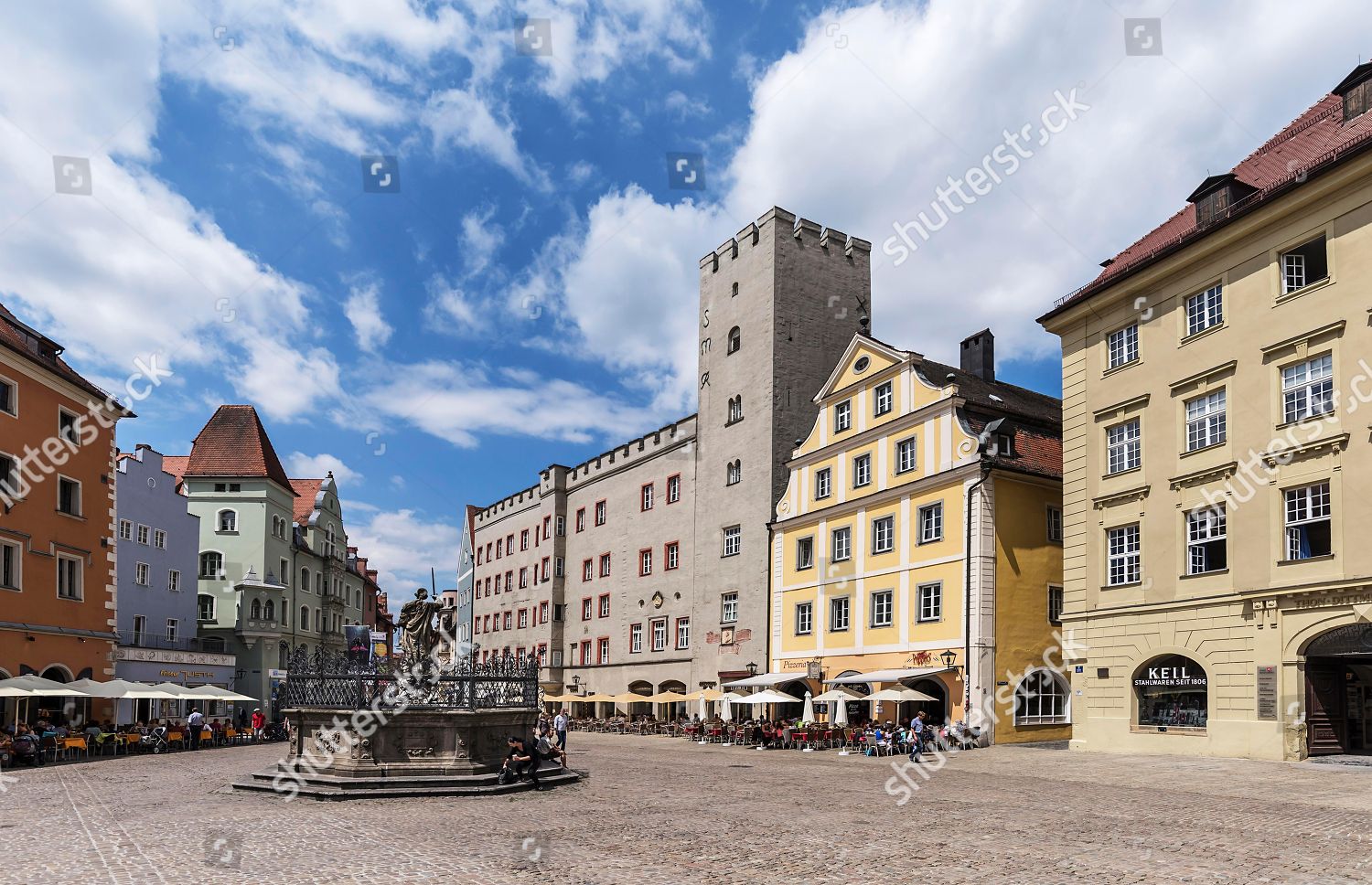 Historic Buildings Justitia Fountain Haidplatz Regensburg Editorial ...