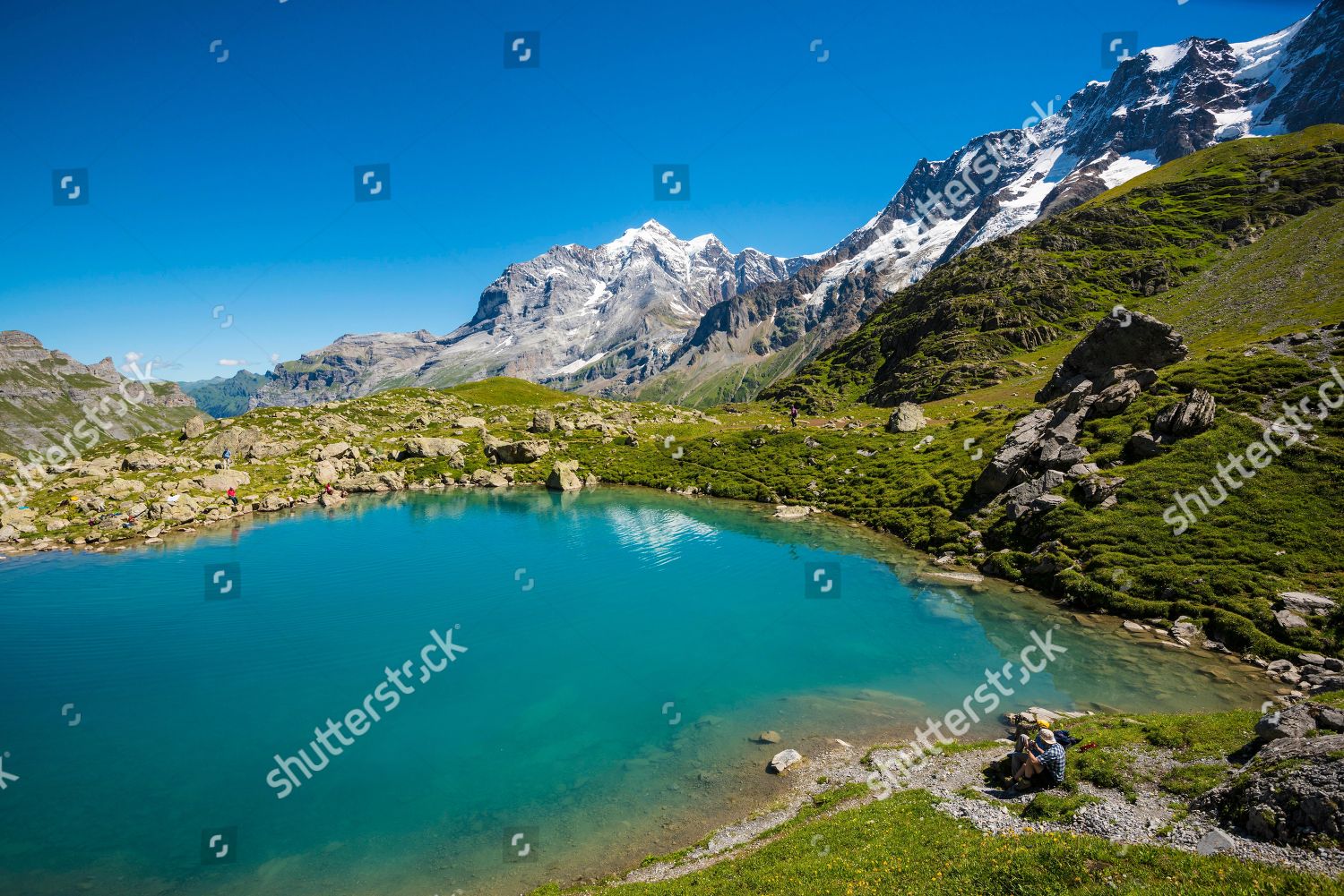 Lake Oberhorn Hinteres Lauterbrunnental Moench Behind Editorial Stock ...