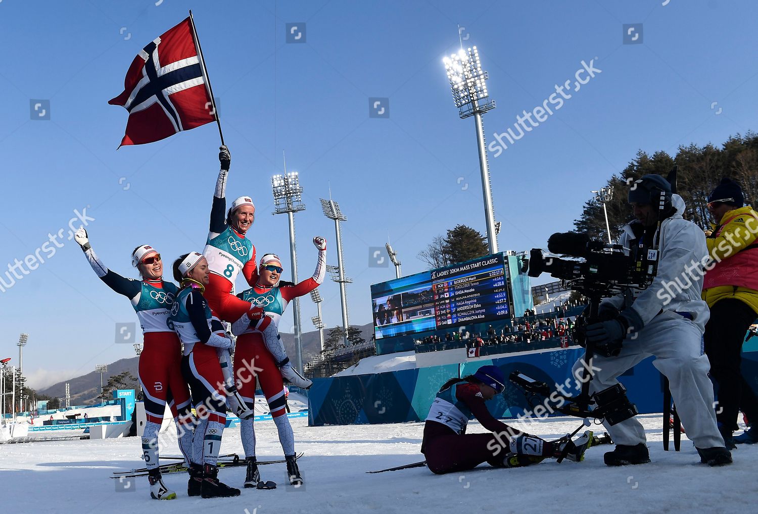 Marit Bjoergen Norway Celebrates Teammates Winning Editorial Stock ...