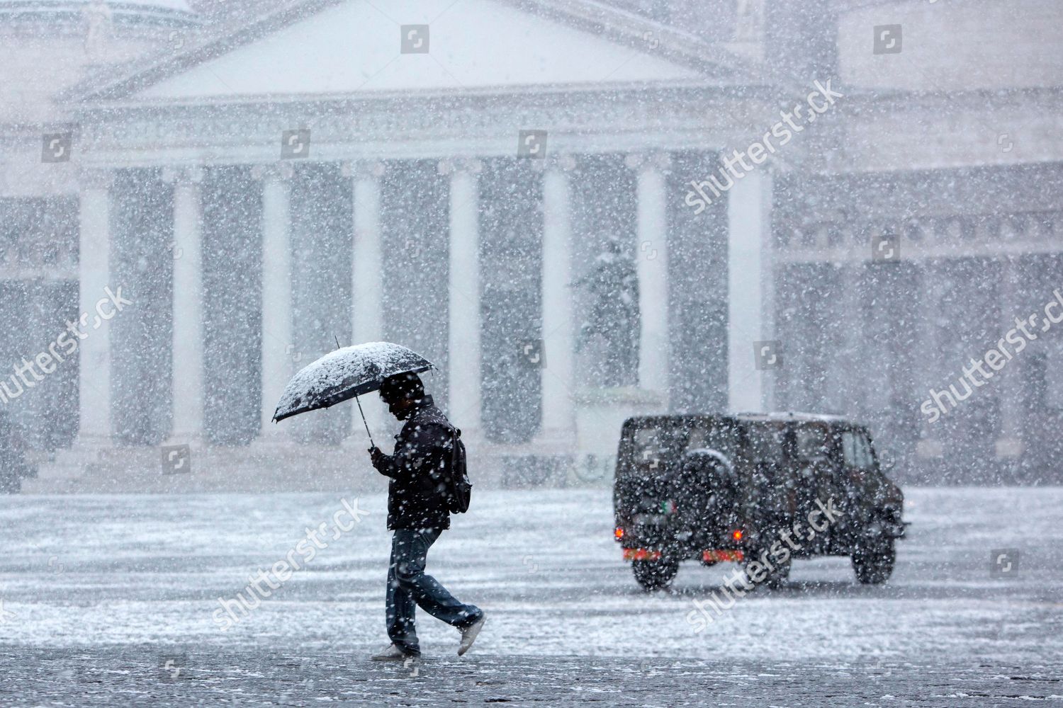 Snow Hits Naples View Piazza Del Editorial Stock Photo Stock Image