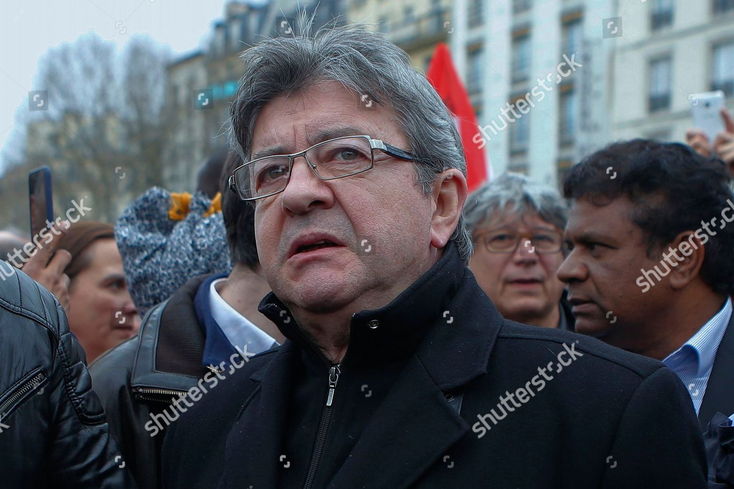 Jeanluc Melenchon Attends Protests Paris Supporting Editorial Stock ...