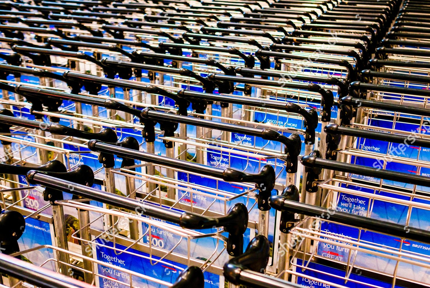 Baggage Carts Line Heathrow Airport London Editorial Stock Photo