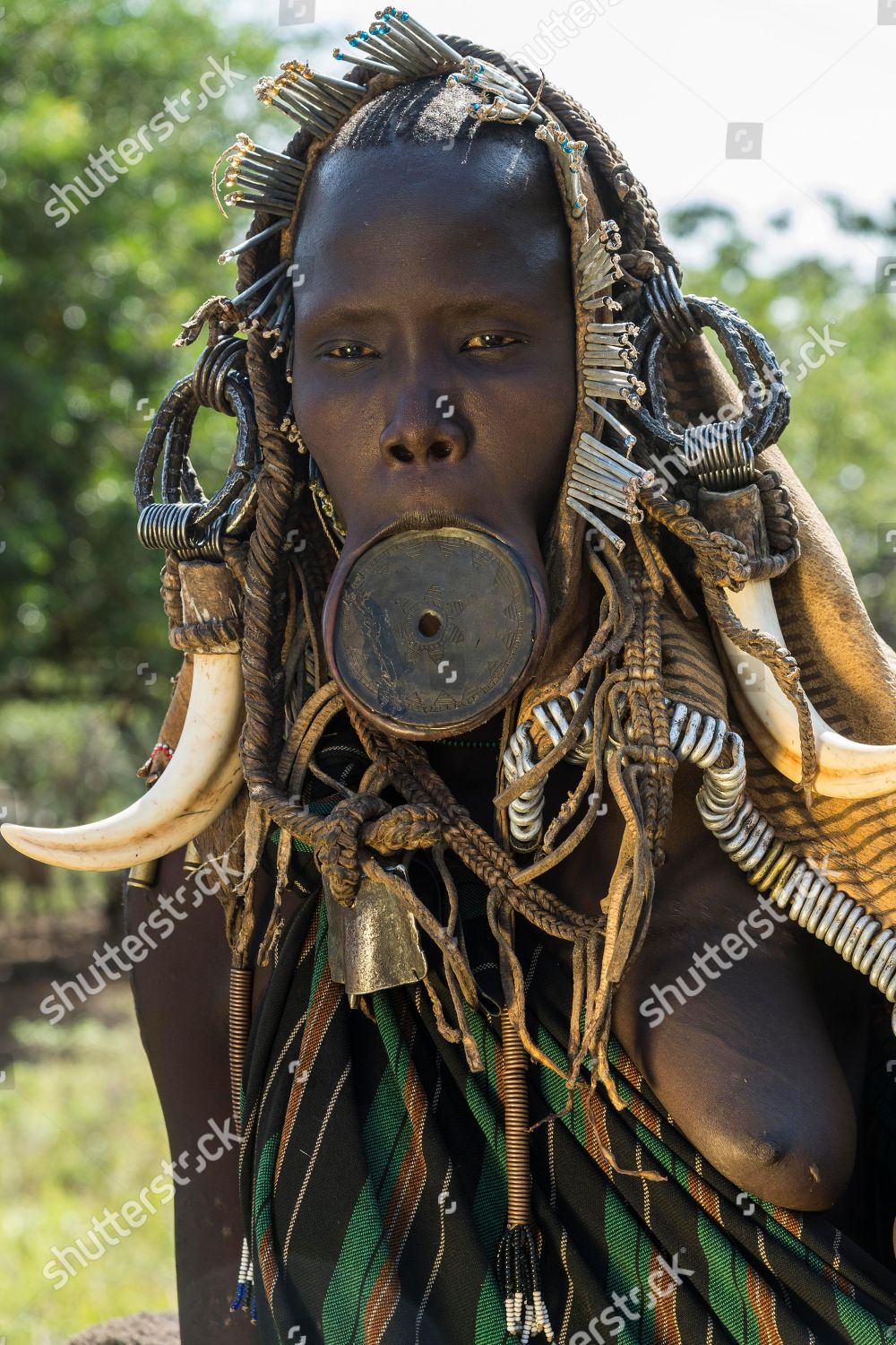 Woman Lip Plate Headdress Portrait Tribe Editorial Stock Photo - Stock ...