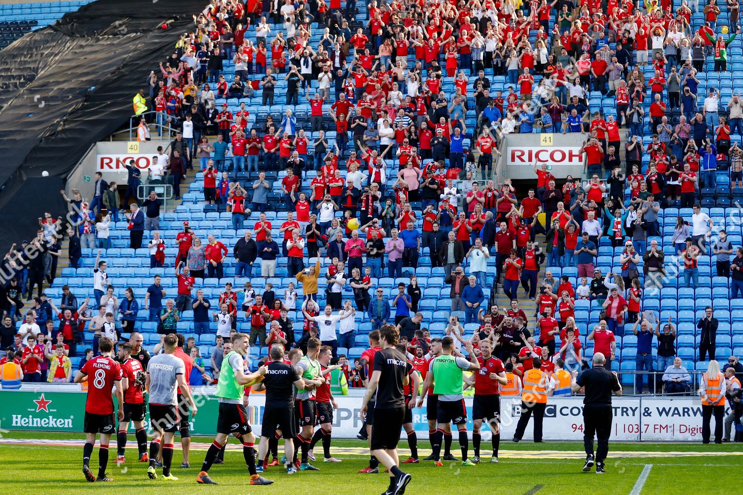 Morecambe Fans Players Celebrate Staying During Editorial Stock Photo