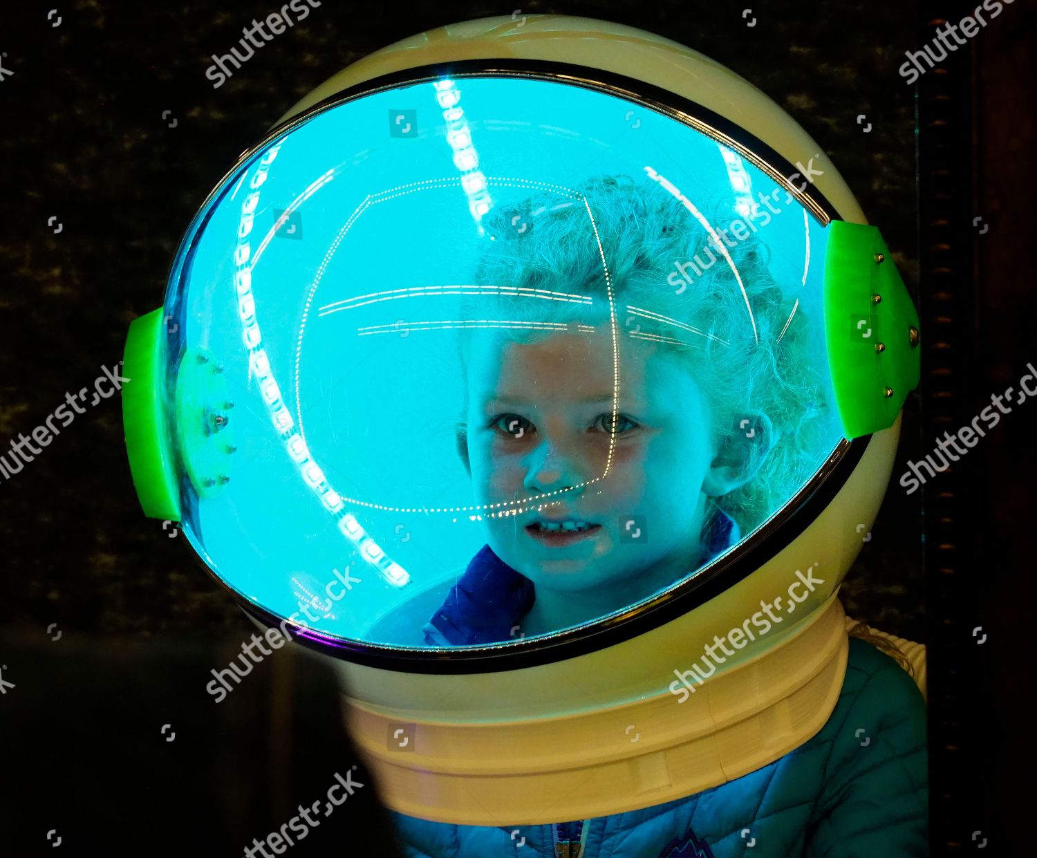 Girl Poses Led Space Helmet Booth Editorial Stock Photo Stock Image