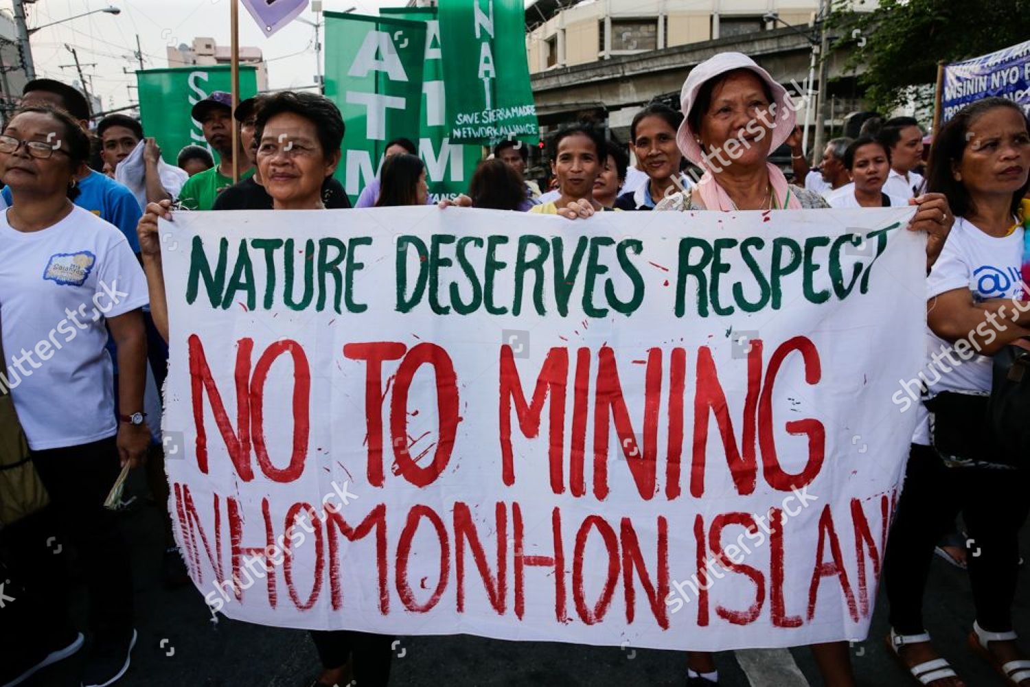 Environmental Activists Hold Banner During Protest Mark Editorial