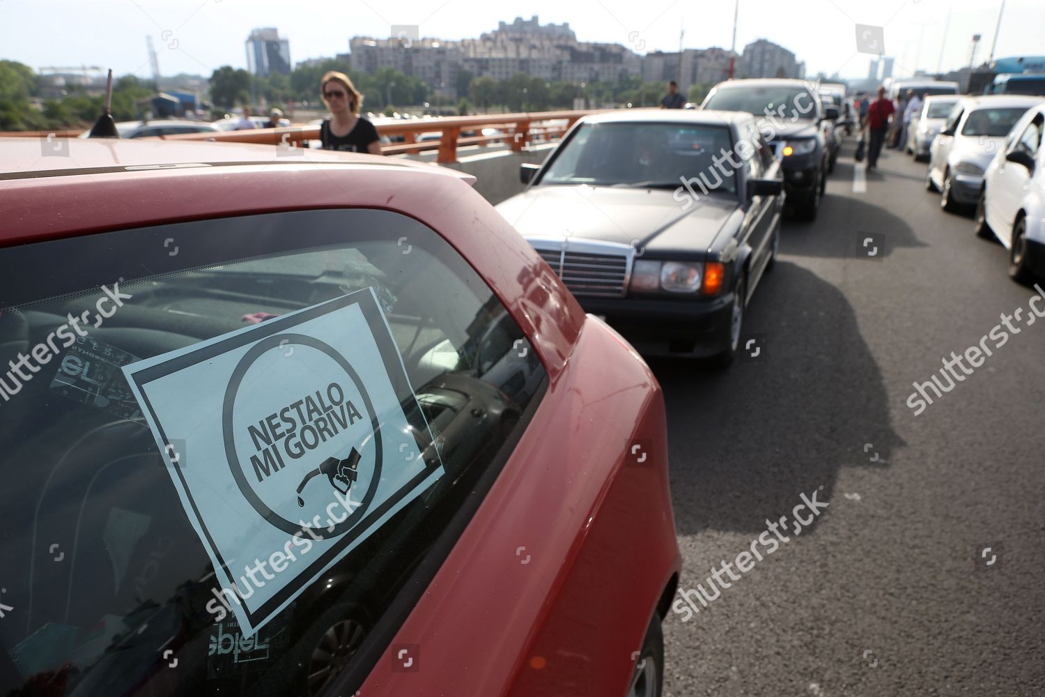 Banner Reading Serbian I Out Fuel During Editorial Stock Photo