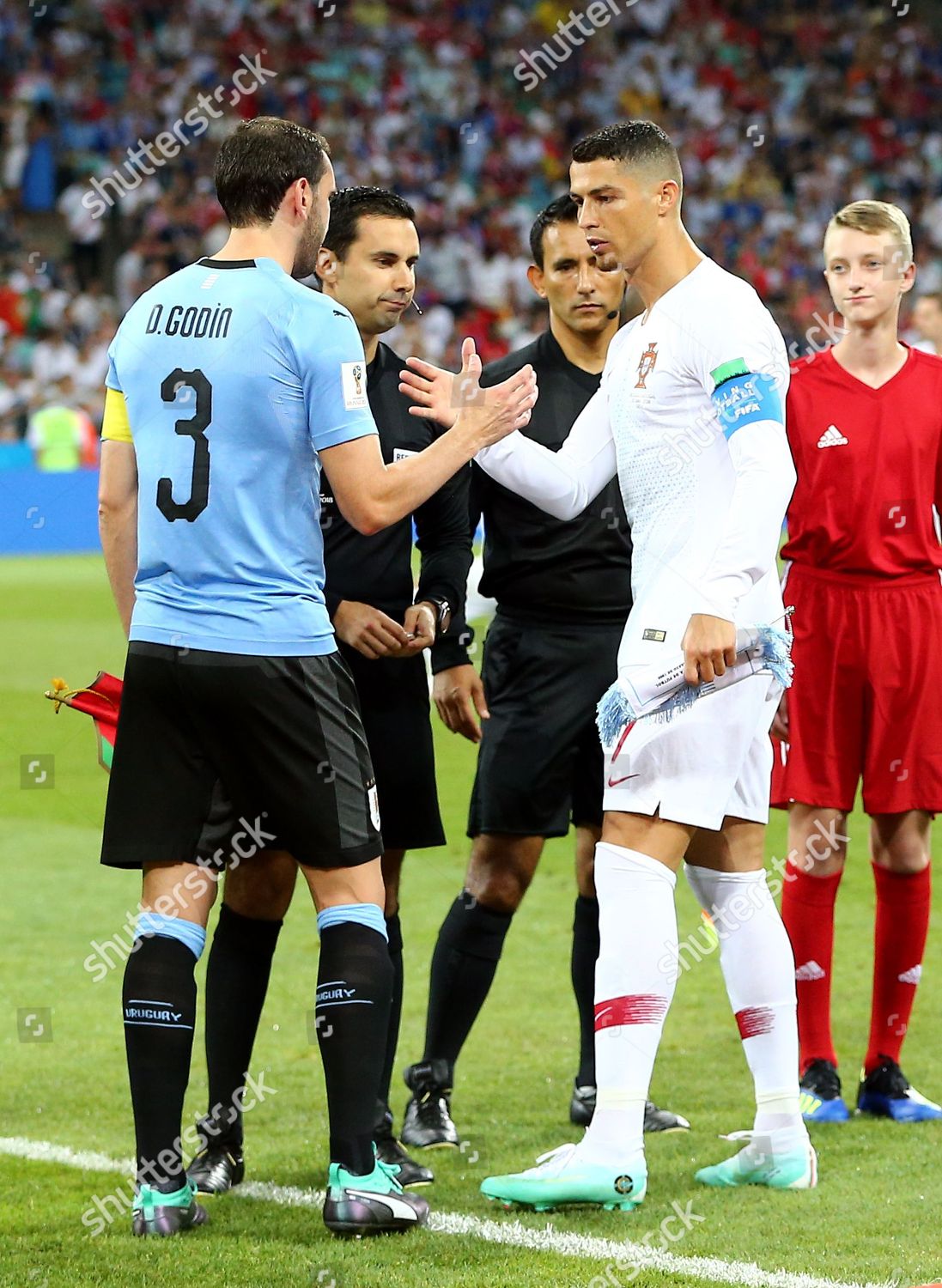 Cristiano Ronaldo Portugal Diego Godin Uruguay Editorial Stock Photo