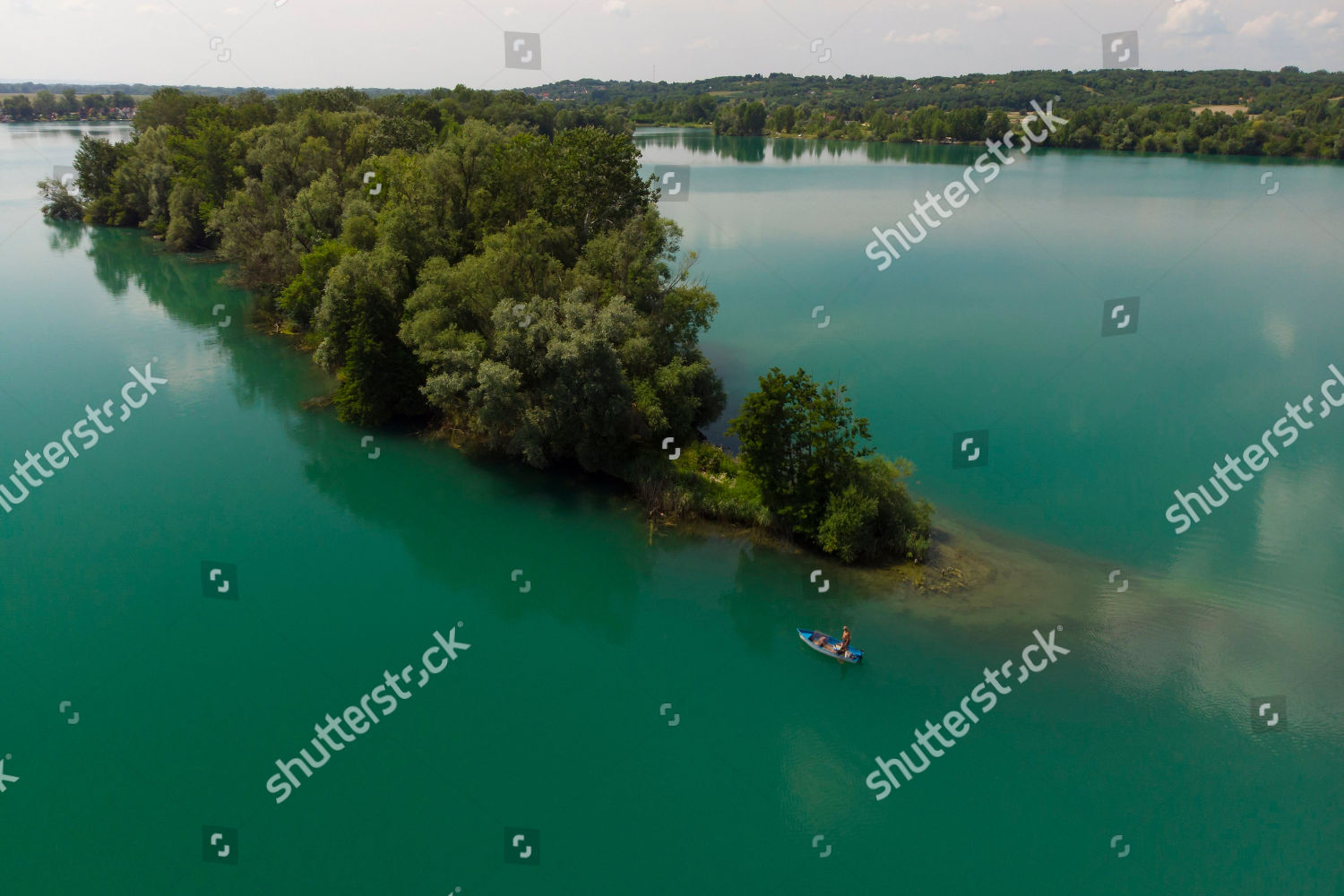 Angler Fishing His Boat On Quarry Editorial Stock Photo Stock Image