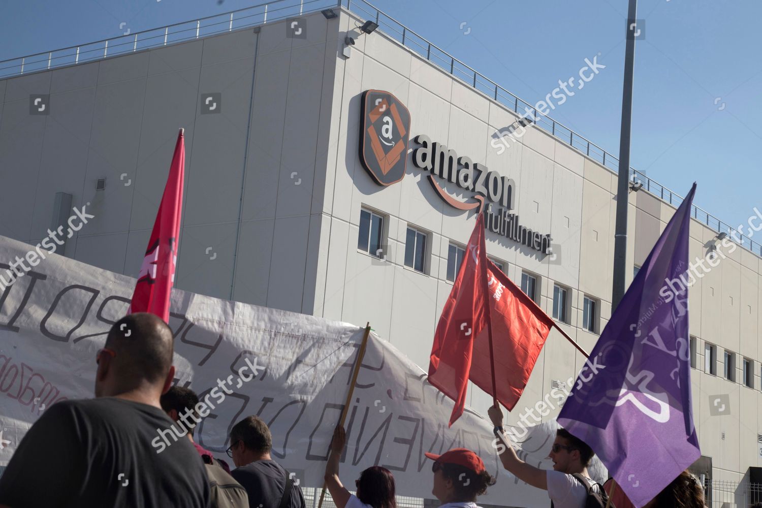 Protesters Seen Holding Huge Banner Flags During Editorial Stock