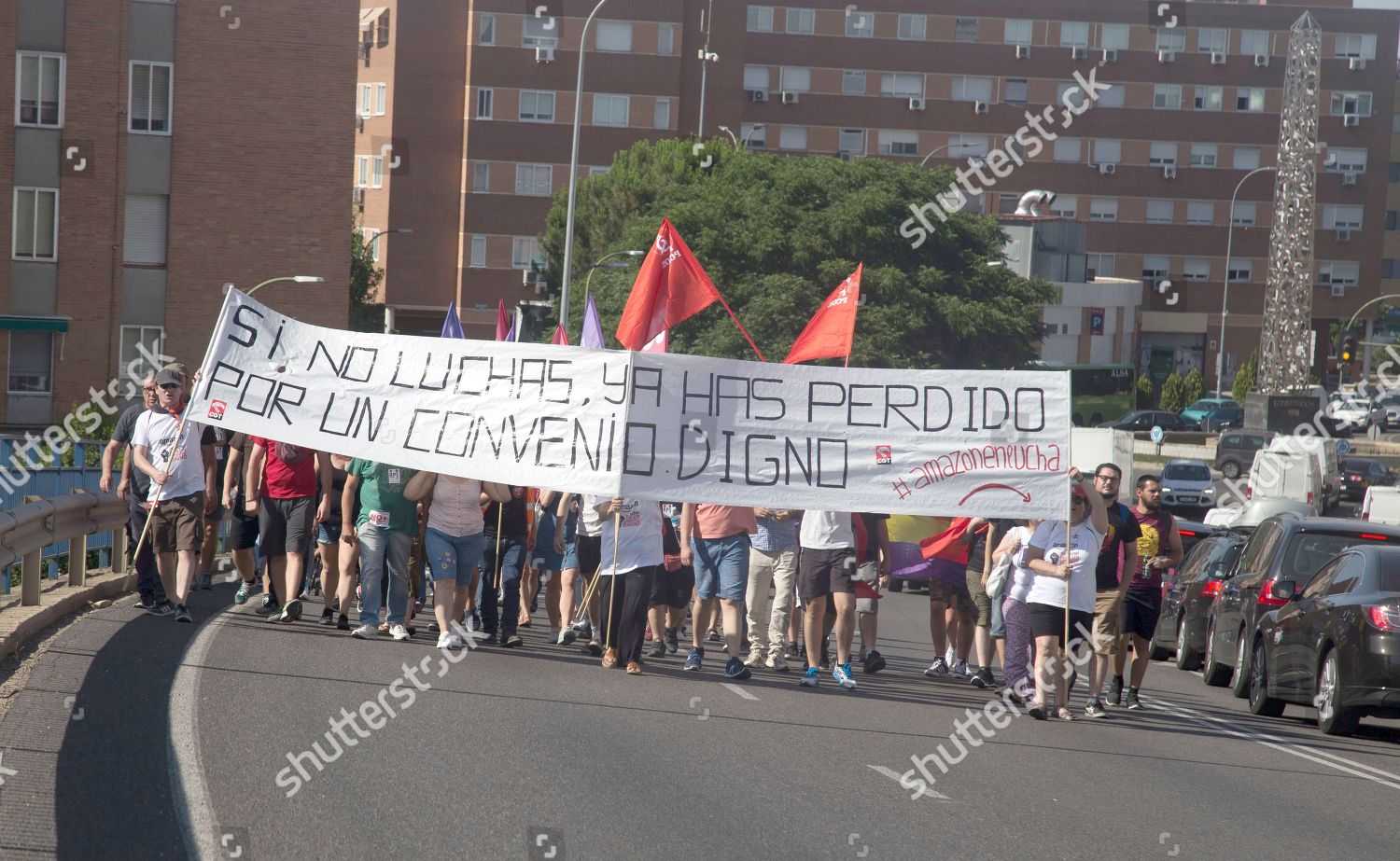 Protesters Seen Holding Huge Banner Flags During Editorial Stock