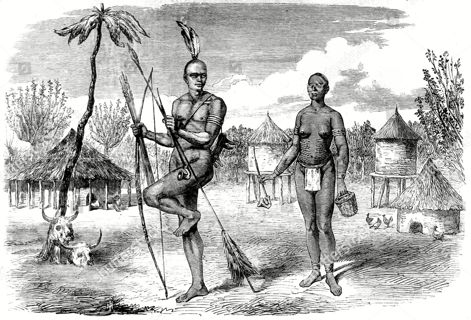 Engraving Showing Two Natives Gondokoro Southern Editorial Stock Photo ...