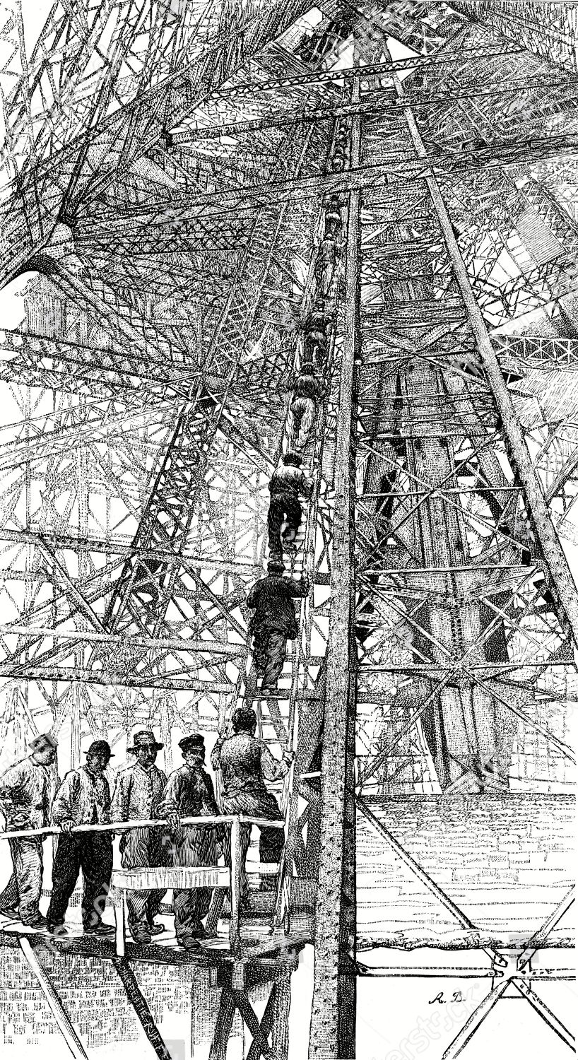 Paris France Tour Eiffel Construction Engraving By Editorial Stock Photo Stock Image Shutterstock