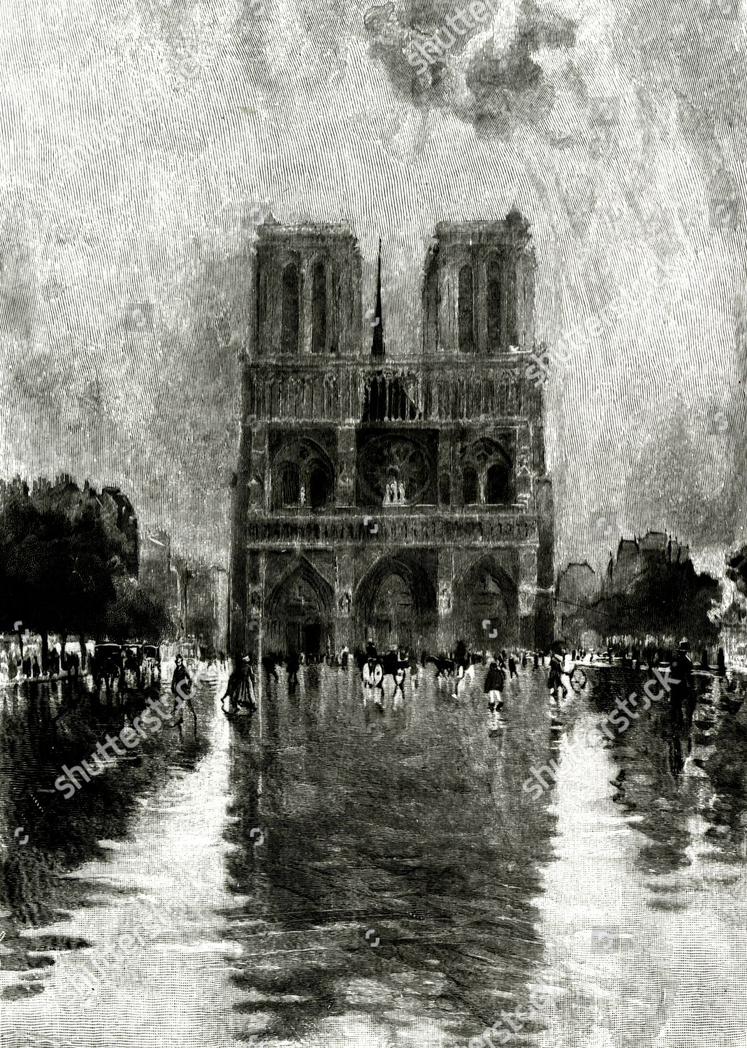 Paris France Notredame Unattributed Engraving Editorial Stock Photo