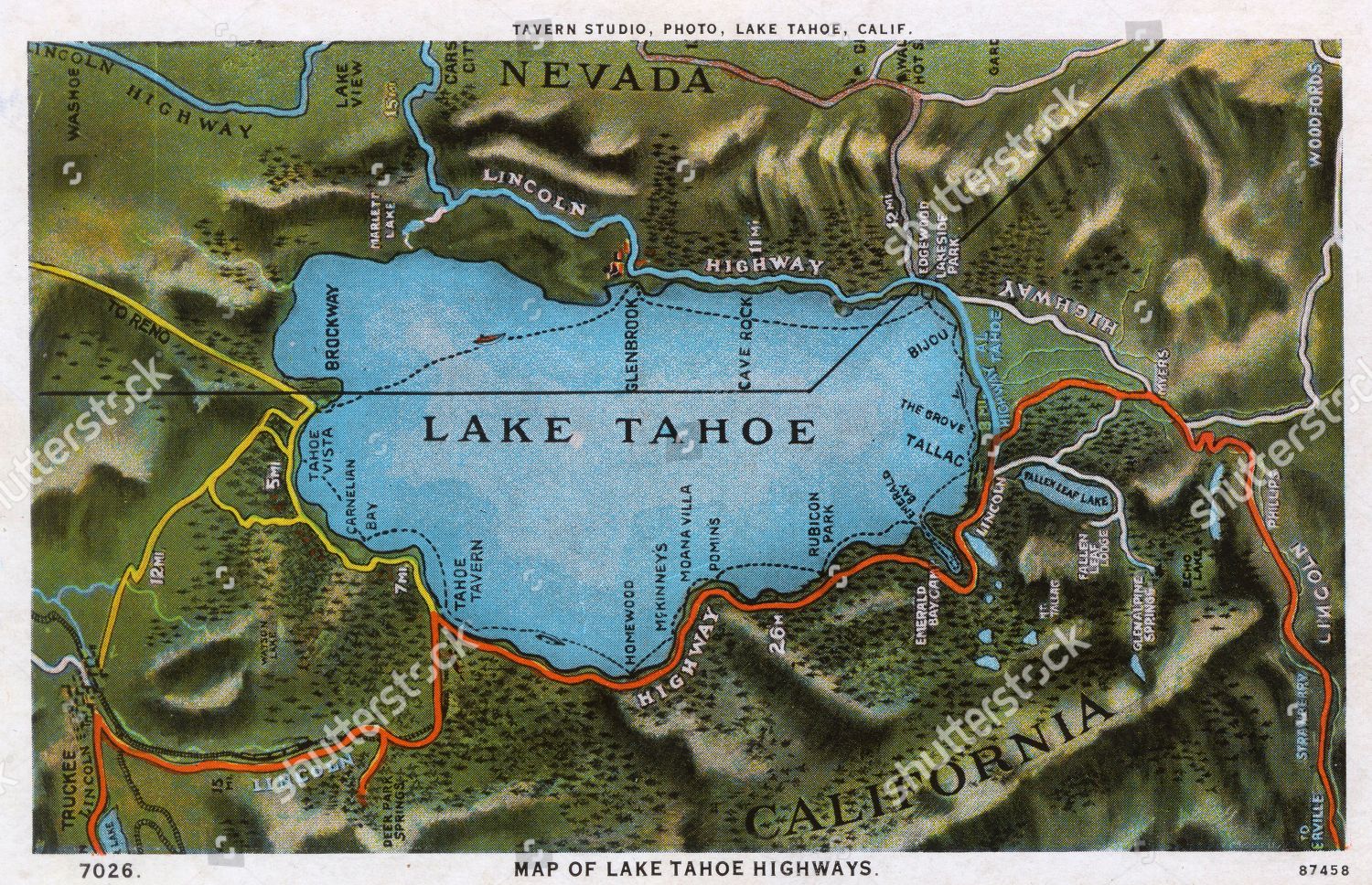 Map Lake Tahoe Area Nevada California Usa Editorial Stock