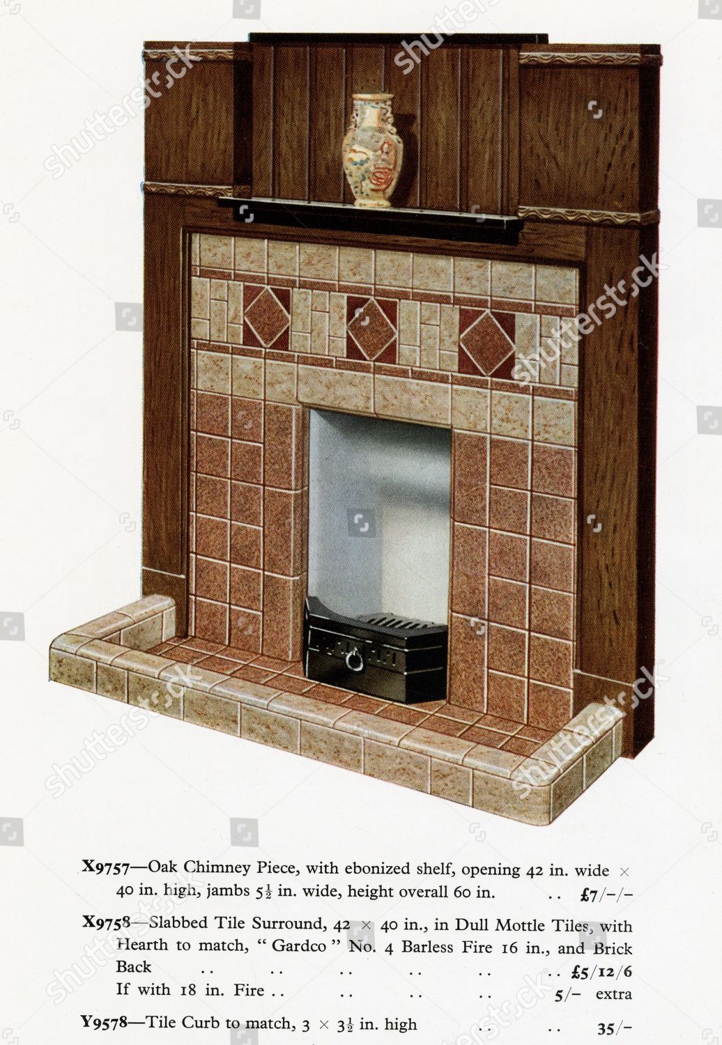 Slabbed Three Different Mottled Tiles Kerbed Hearth Editorial