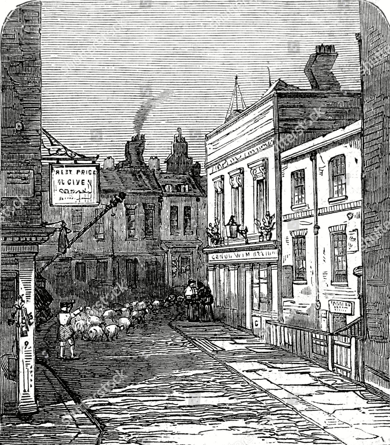 Engraving Showing Street View Hockleyinthehole Clerkenwell Editorial ...