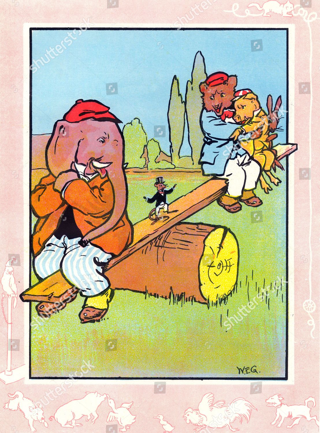 https www shutterstock com editorial image editorial elephant bear pig rabbit and mouse on a seesaw 9864484a