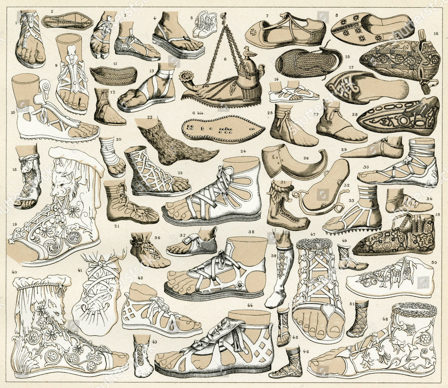 Selection Ancient Greek Roman Shoes Sandals Illustration