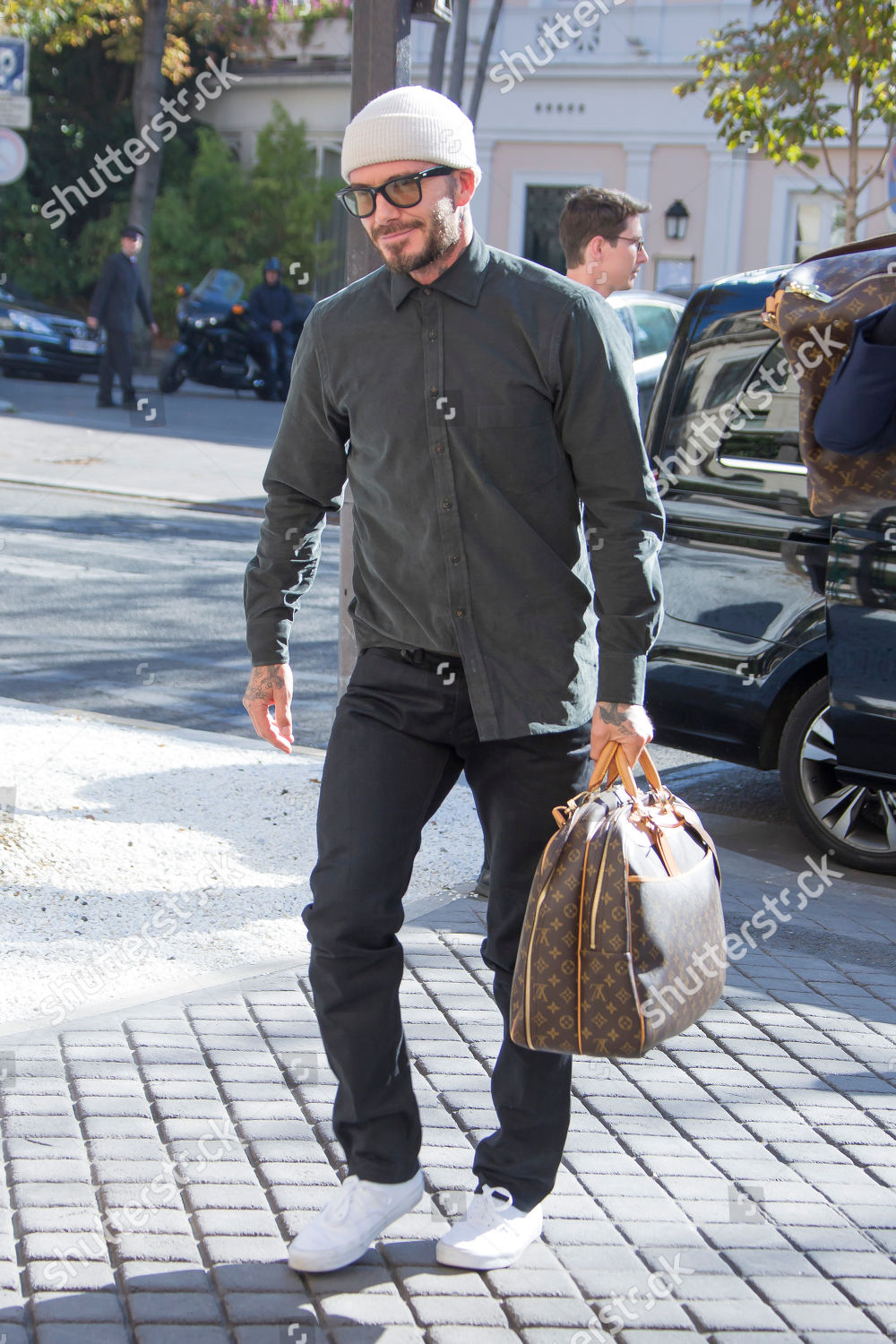 David Beckham Arriving His Hotel Vuitton Foto de stock de