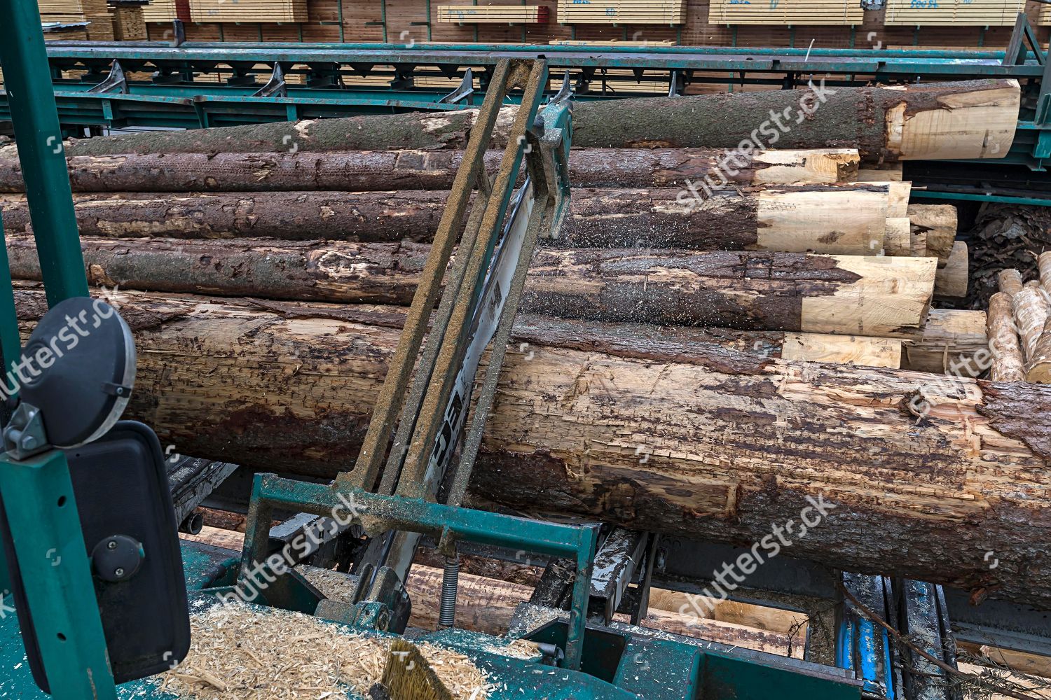 Computer Controlled Saw Cuts Roundwood Sawmill Editorial Stock Photo