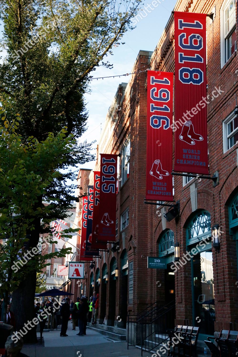 World Series Banners Hang On Outside Fenway Editorial Stock Photo