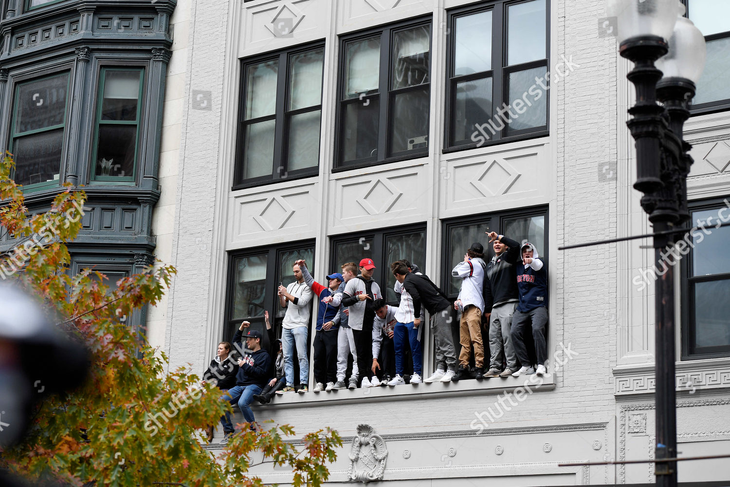 Fans Stand On Window Ledges During Editorial Stock Photo Stock Image