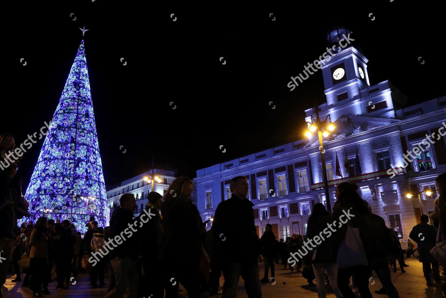 View Christmas decoration Puerta del Sol Madrid Editorial Stock Photo