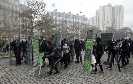 Gilets Jaunes Anniversary Protest Paris Stock Photos